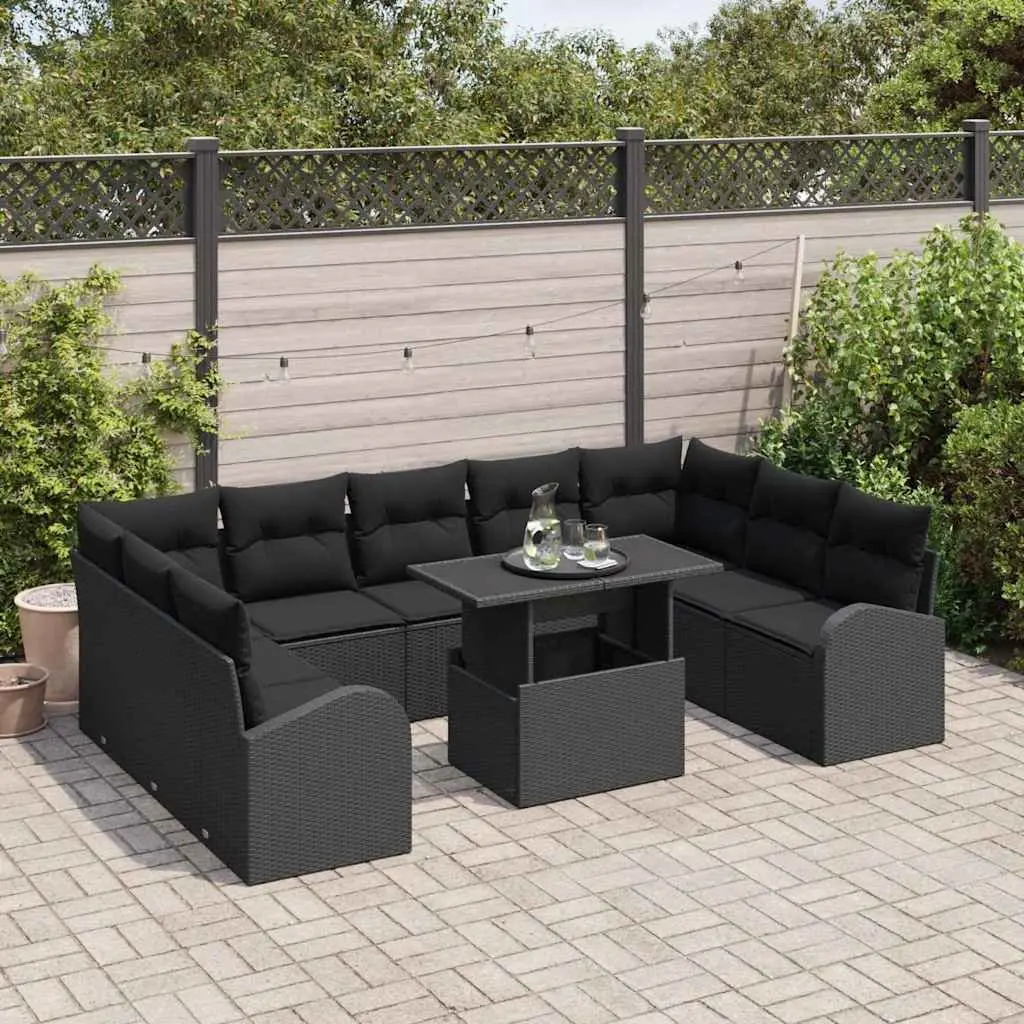10 Piece Modular Black Poly Rattan Sofa Set