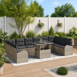 Grey Poly Rattan Garden Sofa Set - 11 Piece Modular Furniture