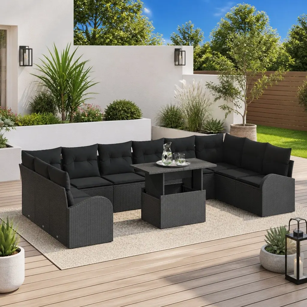 11-Piece Modular Garden Sofa Set in Black