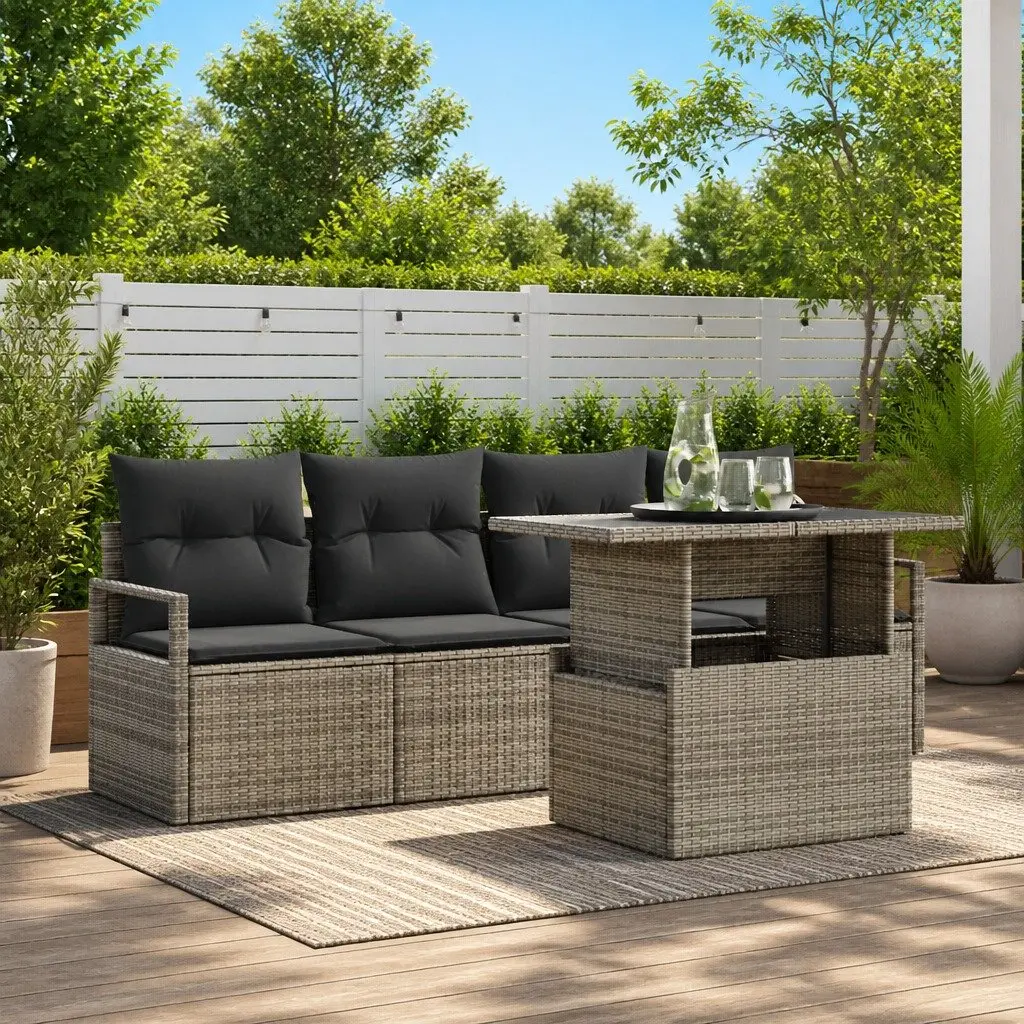 Modular Garden Sofa Set Poly Rattan 5 Pieces Grey Outdoor Furniture