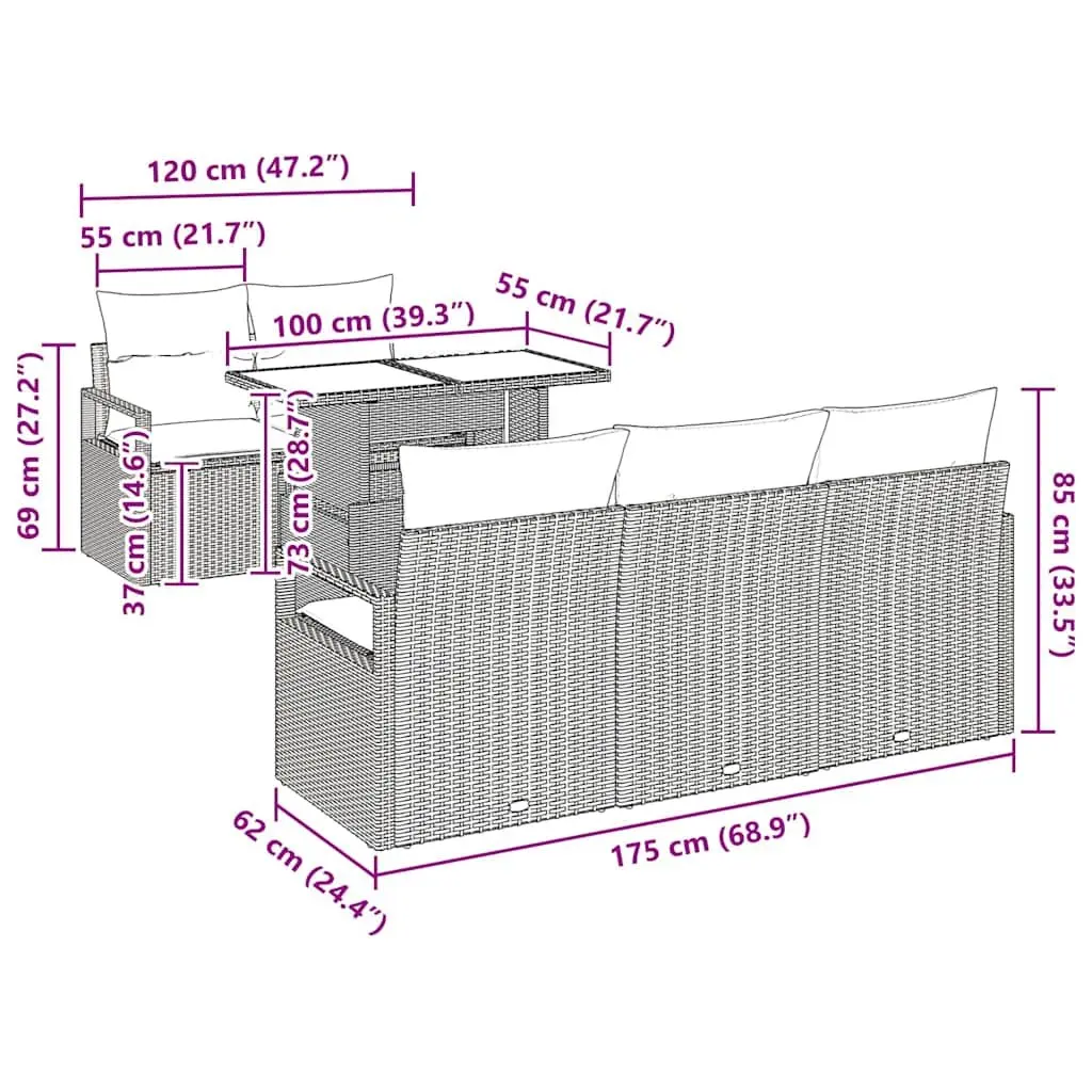 6-Piece Modular Garden Sofa Set with Storage in Grey