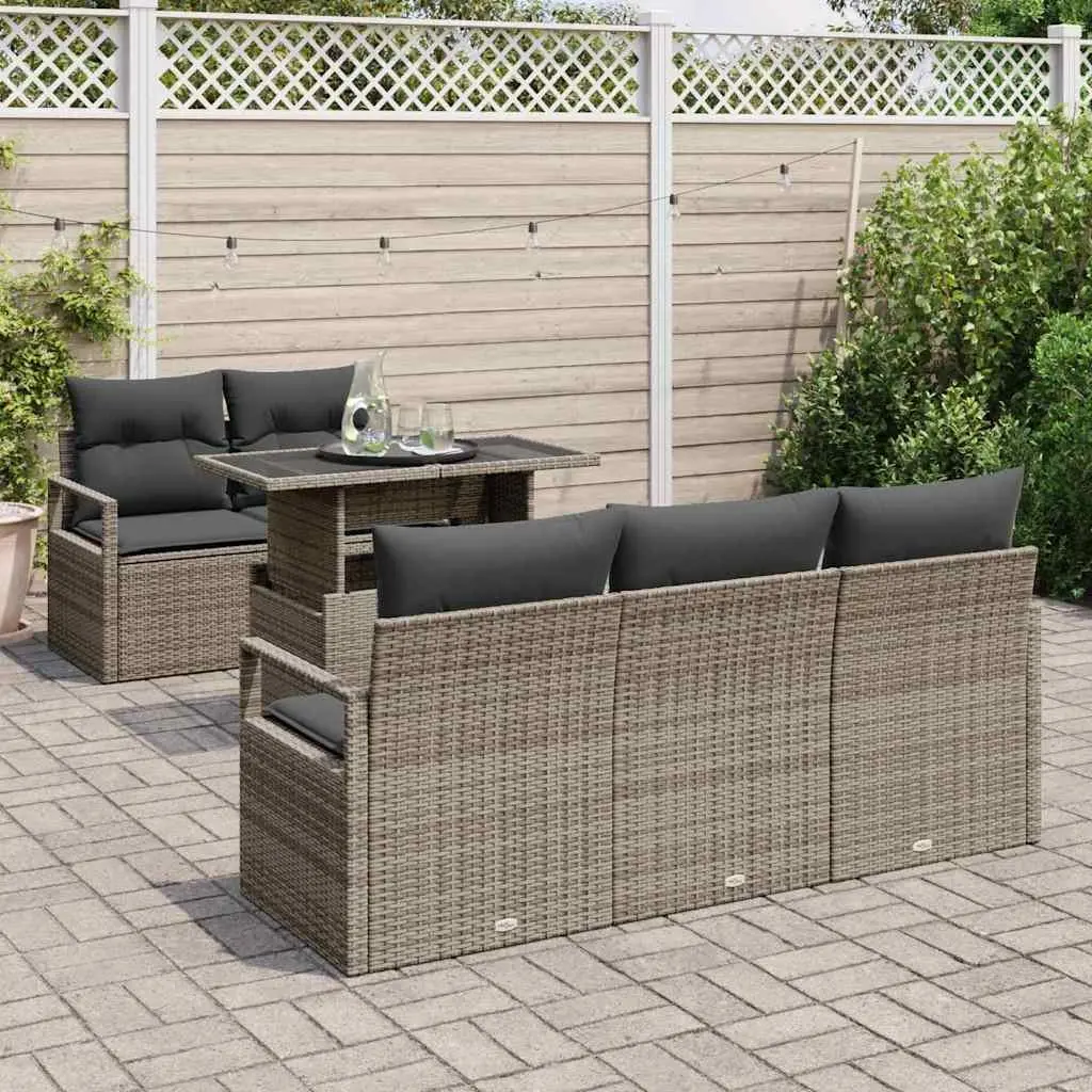 6-Piece Modular Garden Sofa Set with Storage in Grey