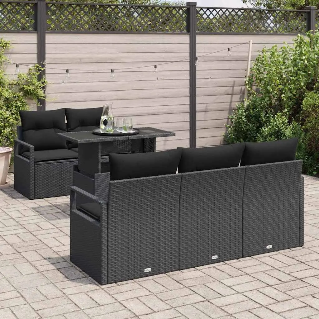 6-Piece Black Poly Rattan Modular Garden Sofa Set