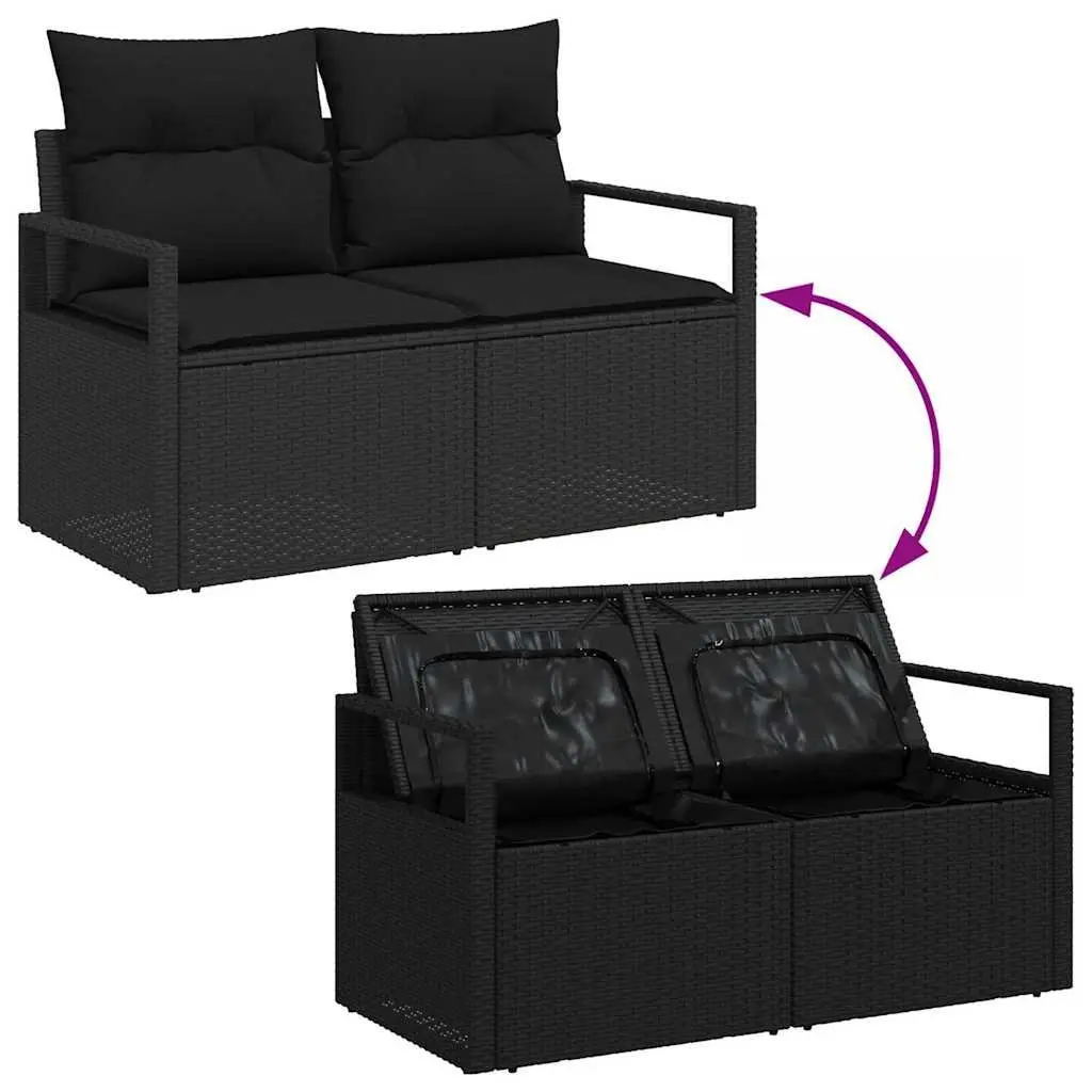 6-Piece Black Poly Rattan Modular Garden Sofa Set