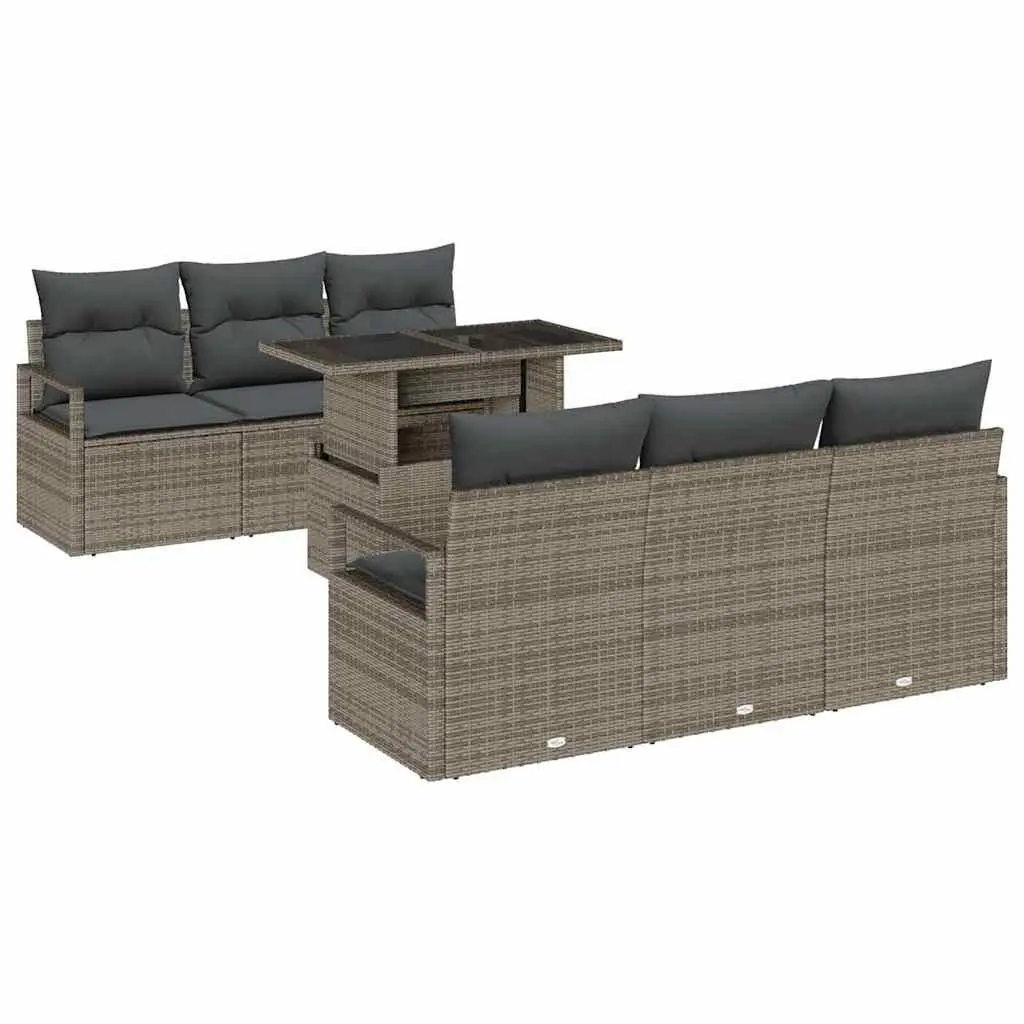 7-Piece Grey Poly Rattan Garden Sofa Set