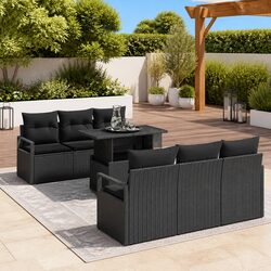Quality Black Poly Rattan Modular Garden Sofa Set - 7 Pieces
