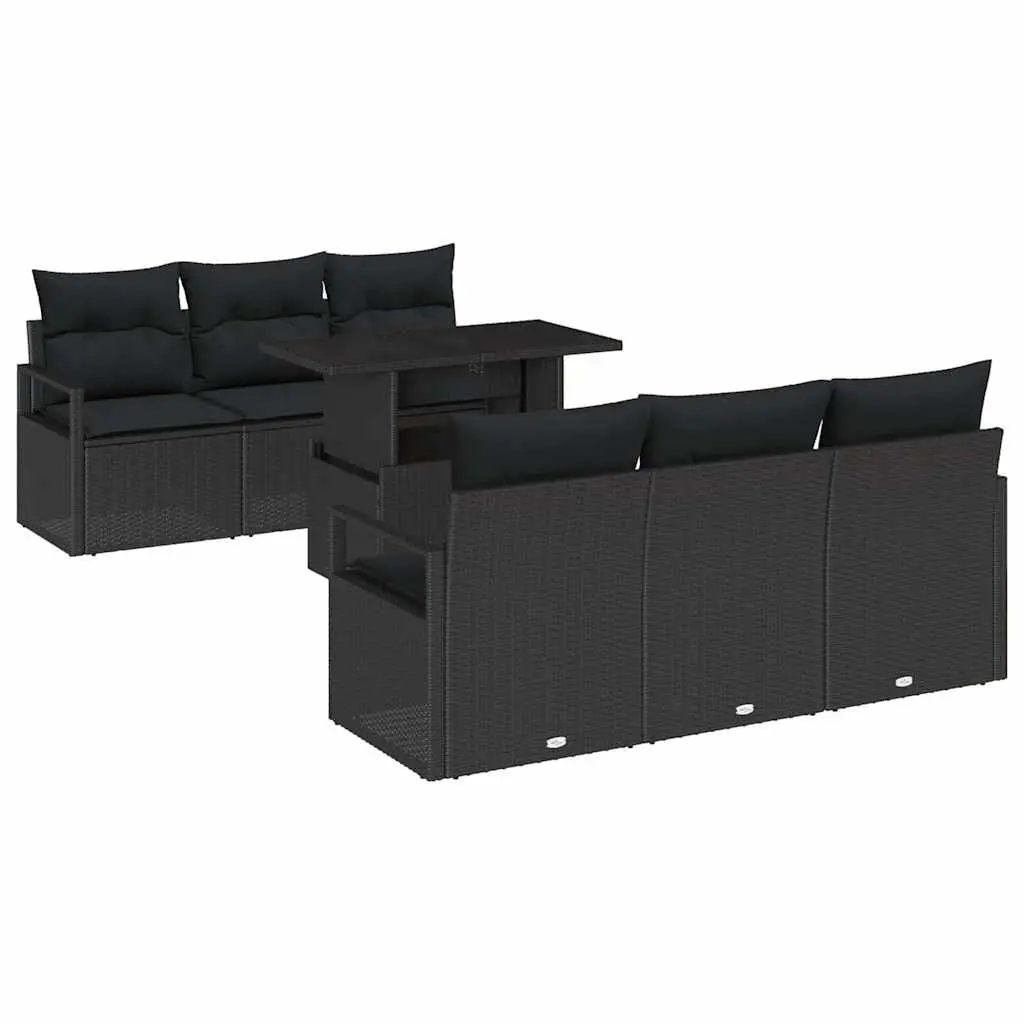 Modular Garden Sofa Set 7 Pieces Black Poly Rattan Outdoor Furniture with