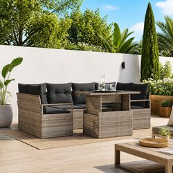 Garden Sofa Set 7 Piece Modular Outdoor Furniture Grey Poly Rattan with Storage