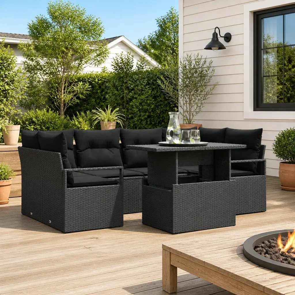 Modular 7 Piece Outdoor Black Rattan Sofa Set