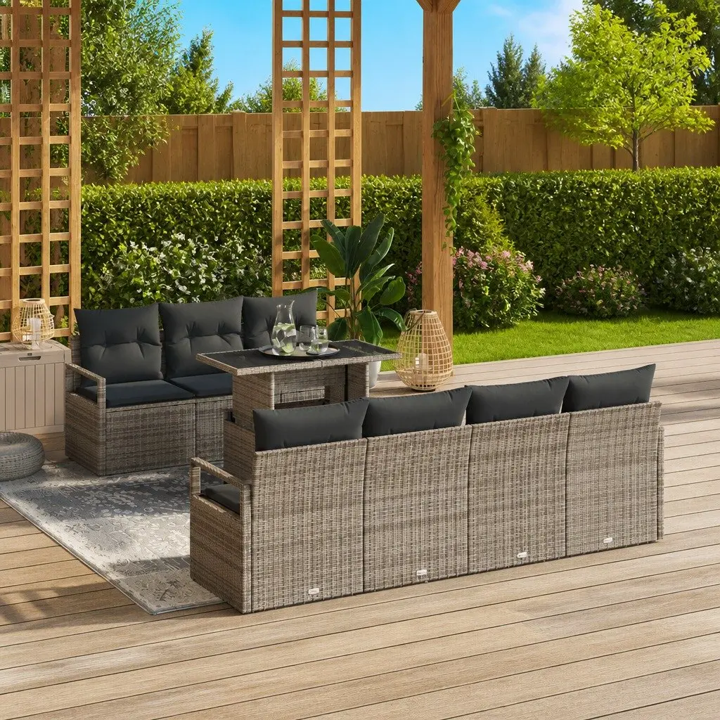 Modular Garden Sofa Set 8 pcs Grey Poly Rattan with Polyester Cushions