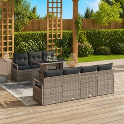 8-Piece Grey Poly Rattan Garden Sofa Set with Cushions