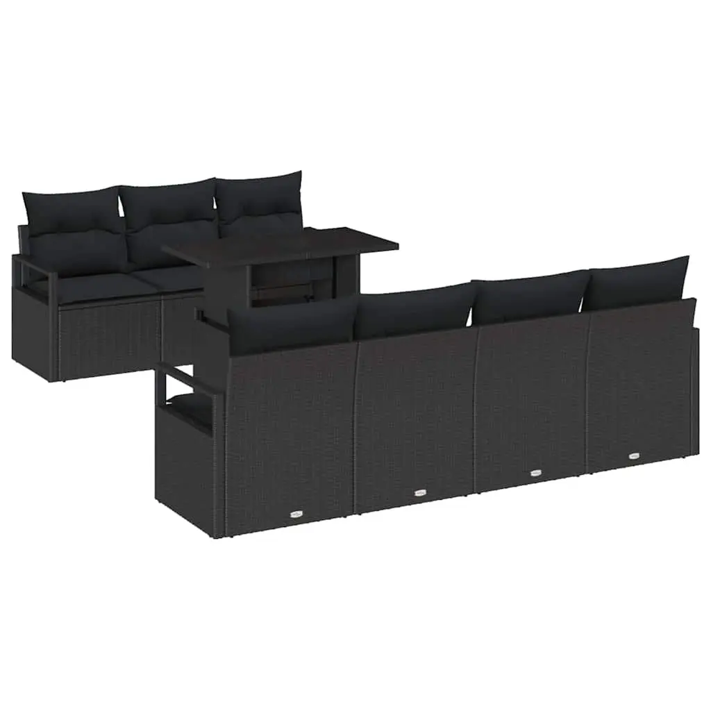 Garden Sofa Set Poly Rattan 8 Piece Outdoor Furniture with Cushions Black