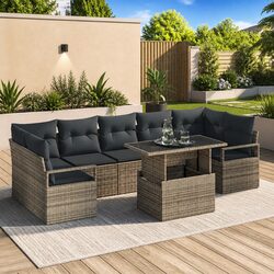 8-Piece Grey Poly Rattan Modular Garden Sofa Set