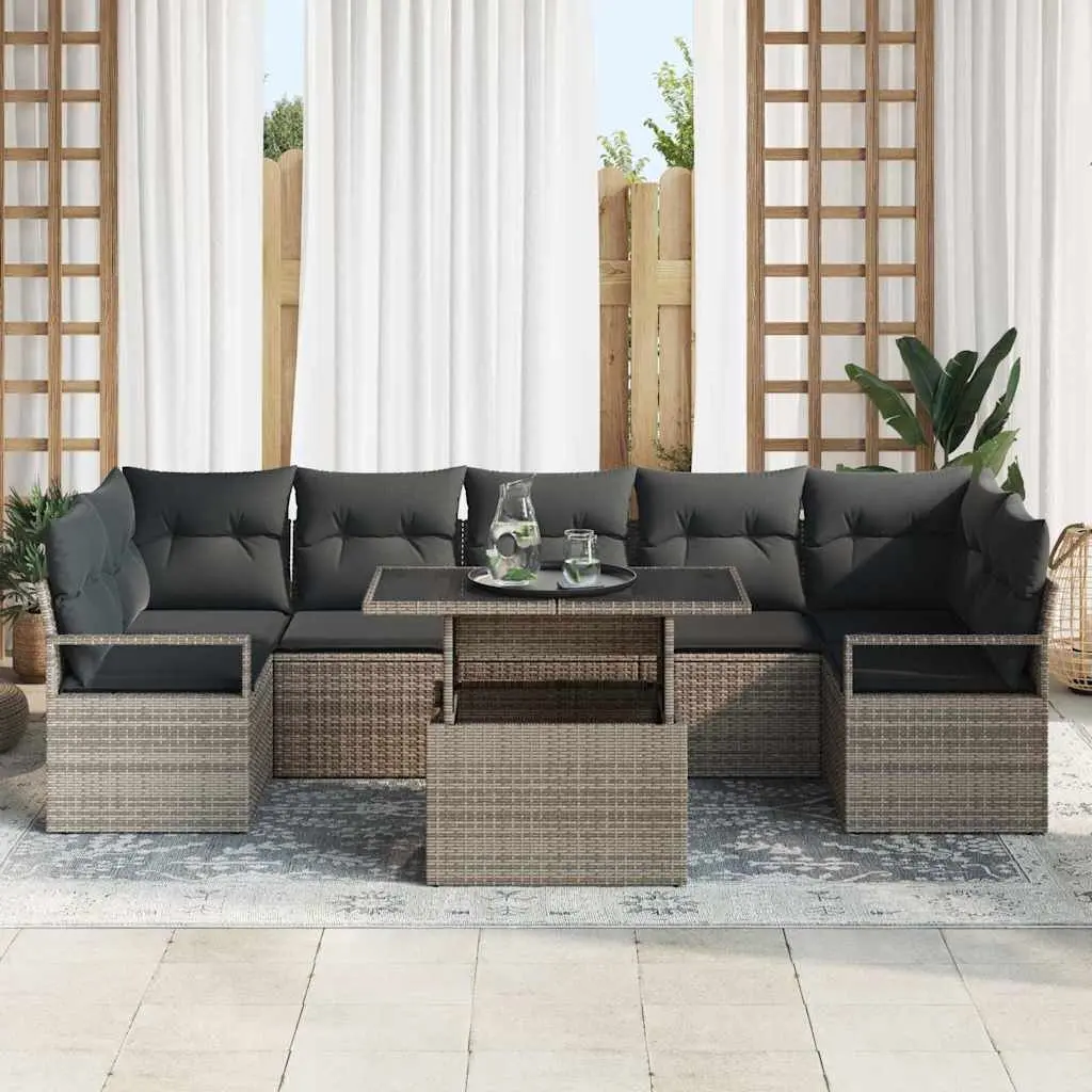 Garden Sofa Set Poly Rattan 8 Pieces Grey Outdoor Furniture Modular Seating