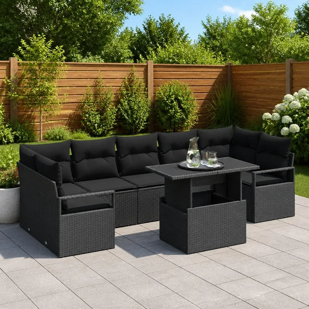 Garden Sofa Set Poly Rattan 8 Piece Outdoor Furniture Black