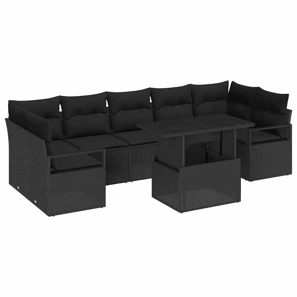 Garden Sofa Set Poly Rattan 8 Piece Outdoor Furniture Black