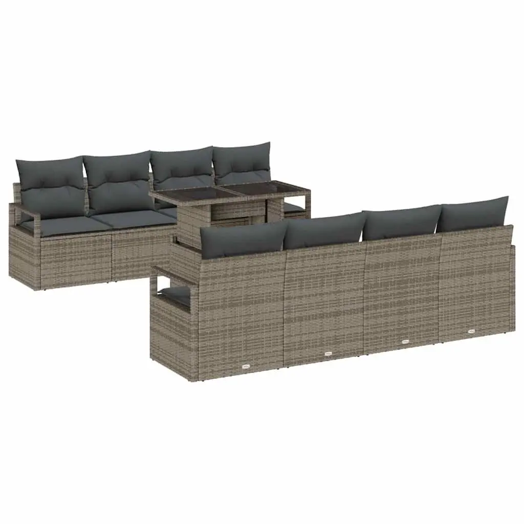 Garden Sofa Set Poly Rattan 9 Pieces Grey Outdoor Furniture
