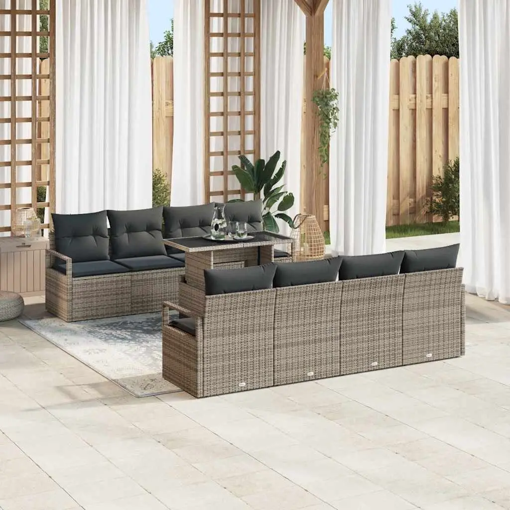 Garden Sofa Set Poly Rattan 9 Pieces Grey Outdoor Furniture