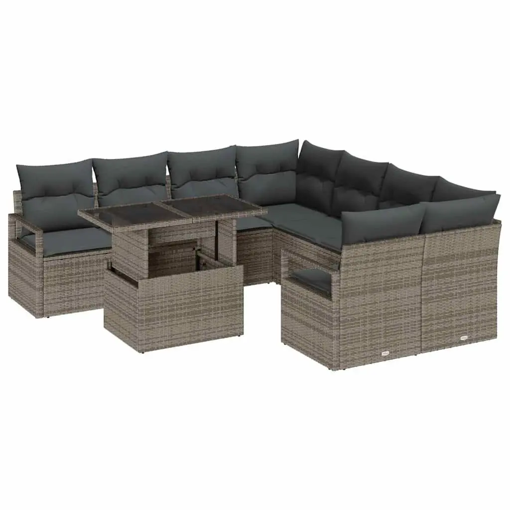 Grey 9-Piece Modular Rattan Sectional Sofa Set