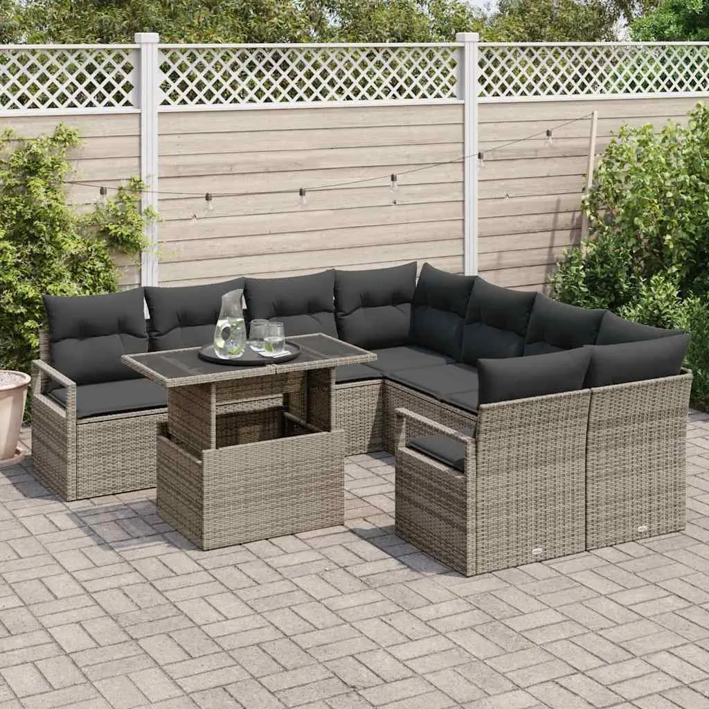 Grey 9-Piece Modular Rattan Sectional Sofa Set