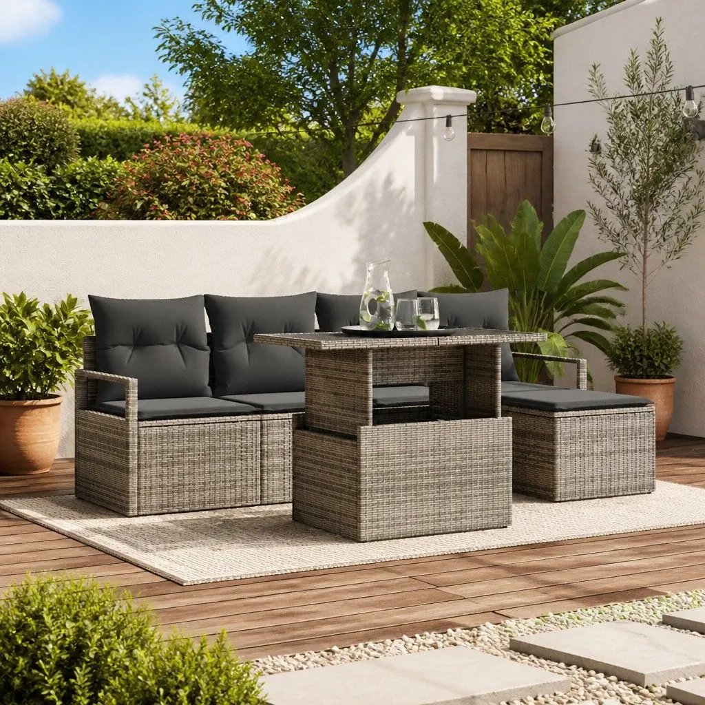 Garden Sofa Set Poly Rattan 6 Piece Modular Outdoor Furniture Grey