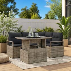 Grey Poly Rattan Garden Sofa Set 5 Piece Modular Sectional Outdoor Furniture