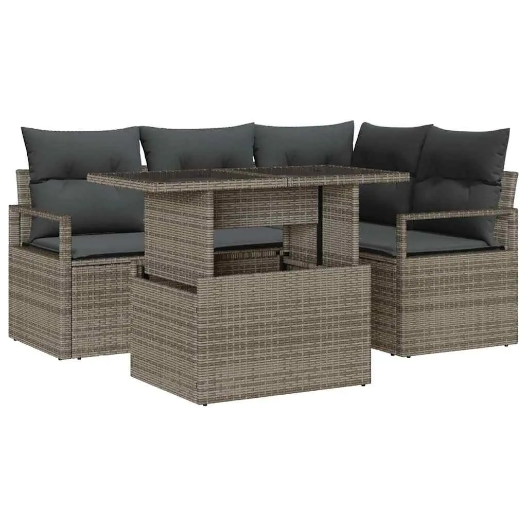 5-Piece Grey Poly Rattan Modular Garden Sofa Set