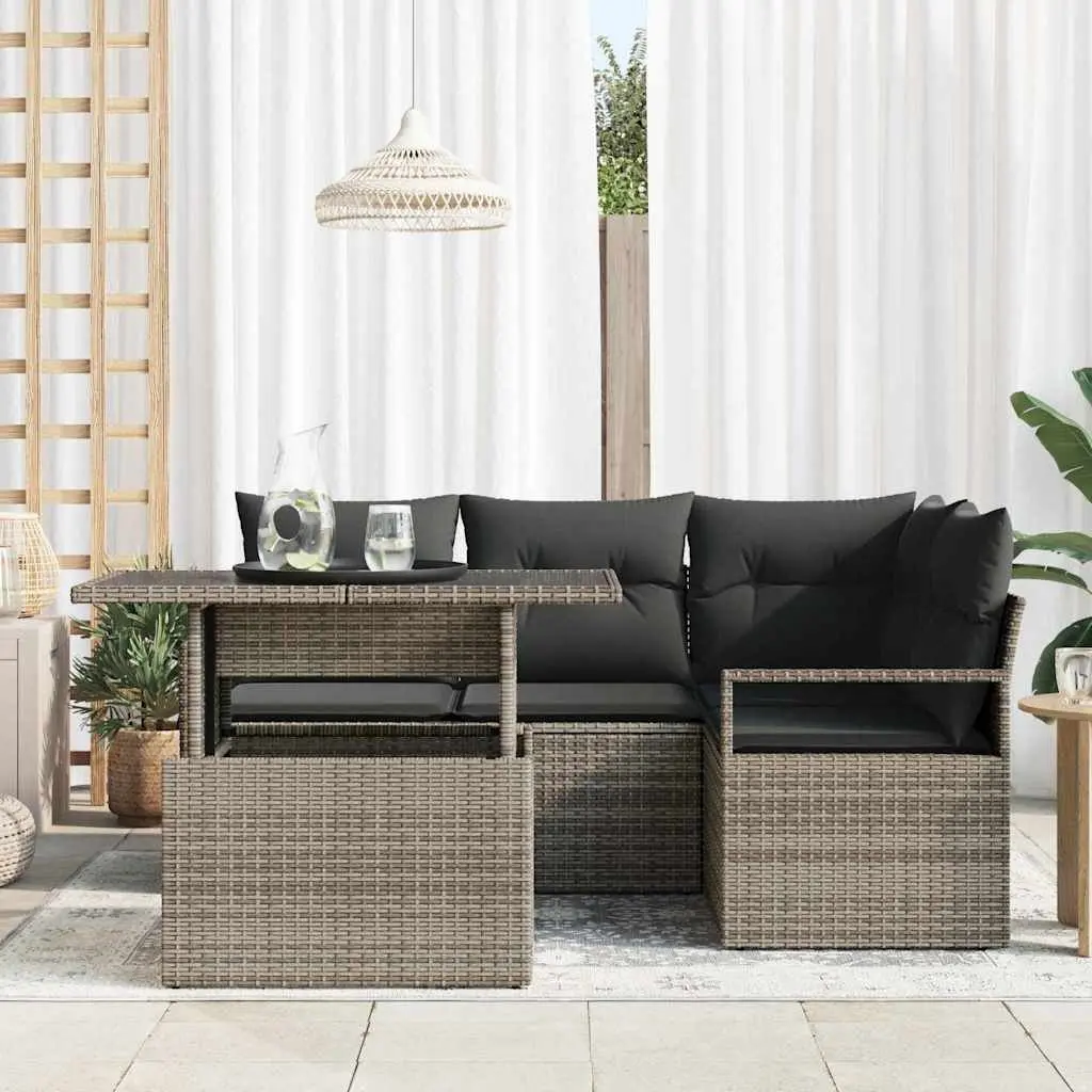 5-Piece Grey Poly Rattan Modular Garden Sofa Set