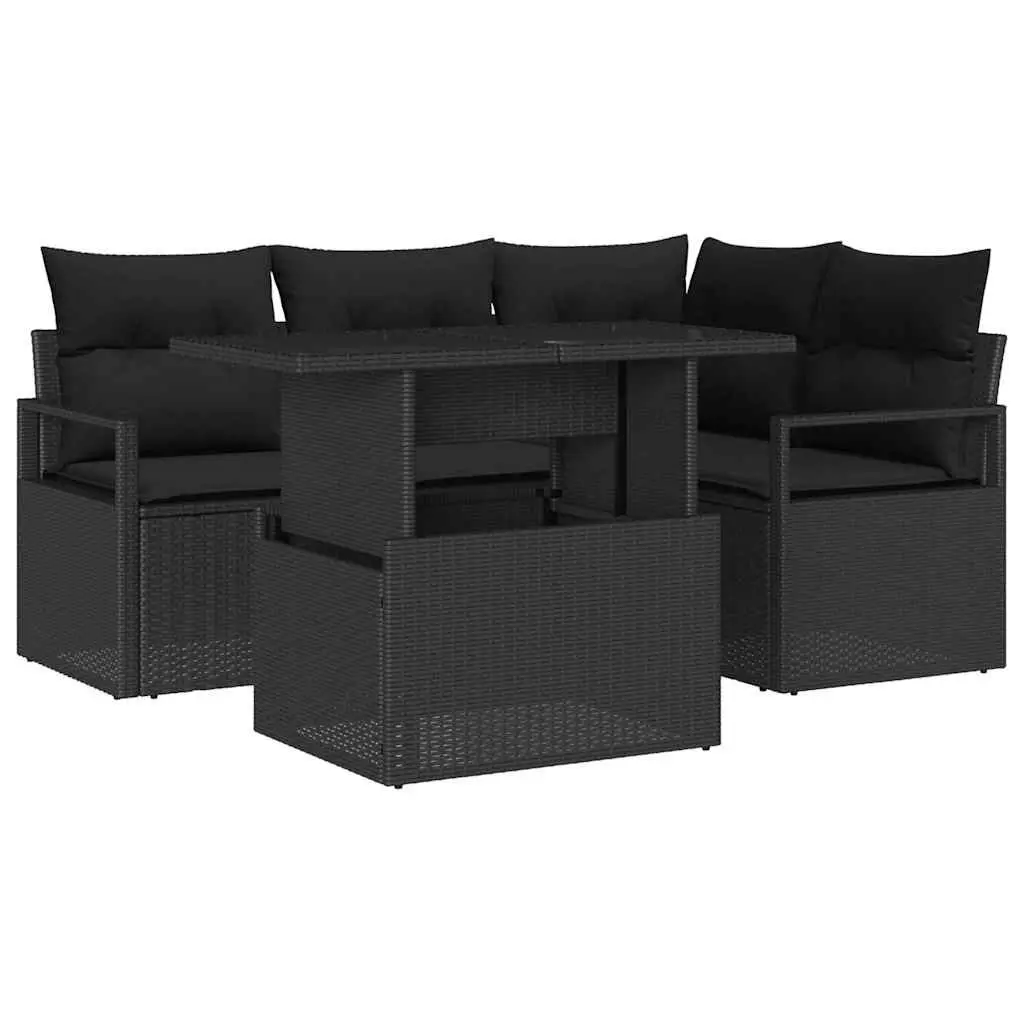 Garden Sofa Set Poly Rattan 5 Pieces Outdoor Furniture Black Modular Sectional