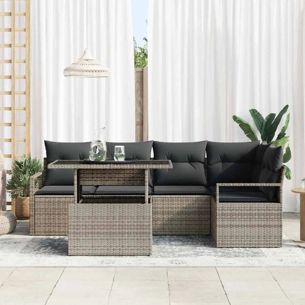 Modular Garden Sofa Set 6 Pieces Grey Poly Rattan