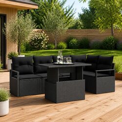Modular Black Poly Rattan Garden Sofa Set 6 Pieces