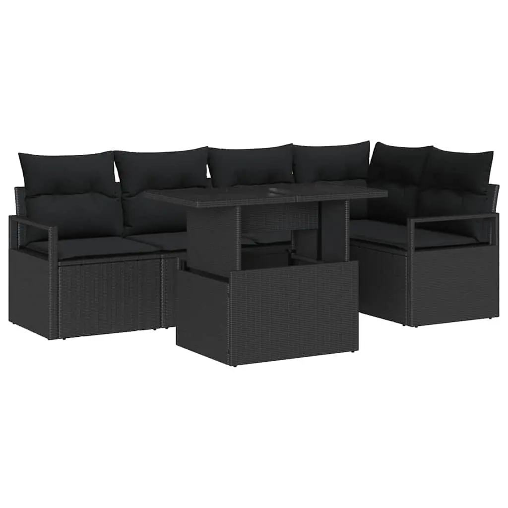 Modular Black Poly Rattan Garden Sofa Set 6 Pieces