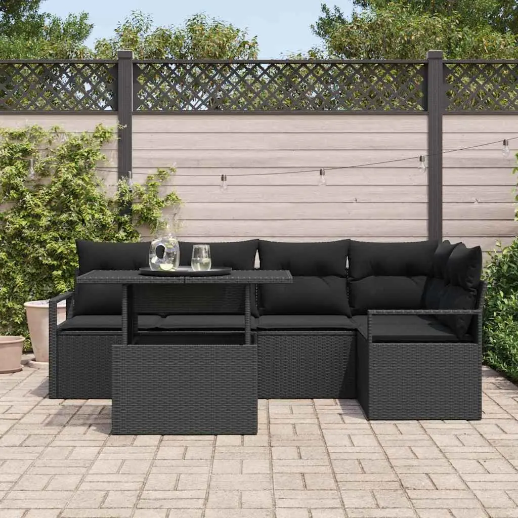 Modular Black Poly Rattan Garden Sofa Set 6 Pieces