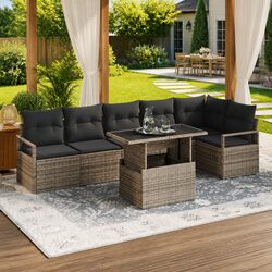 7-Piece Grey Poly Rattan Sectional Garden Sofa Set