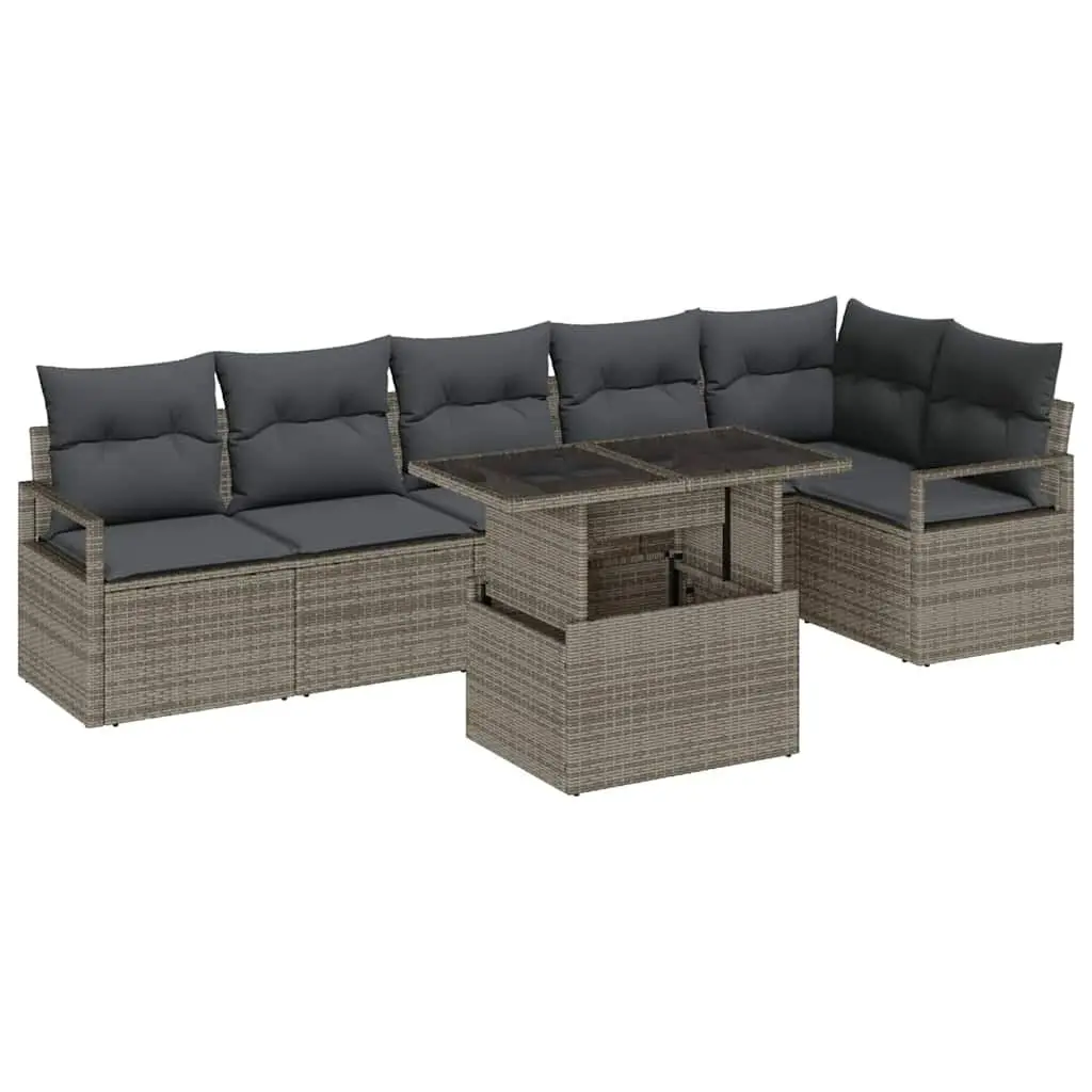 7-Piece Grey Poly Rattan Sectional Garden Sofa Set