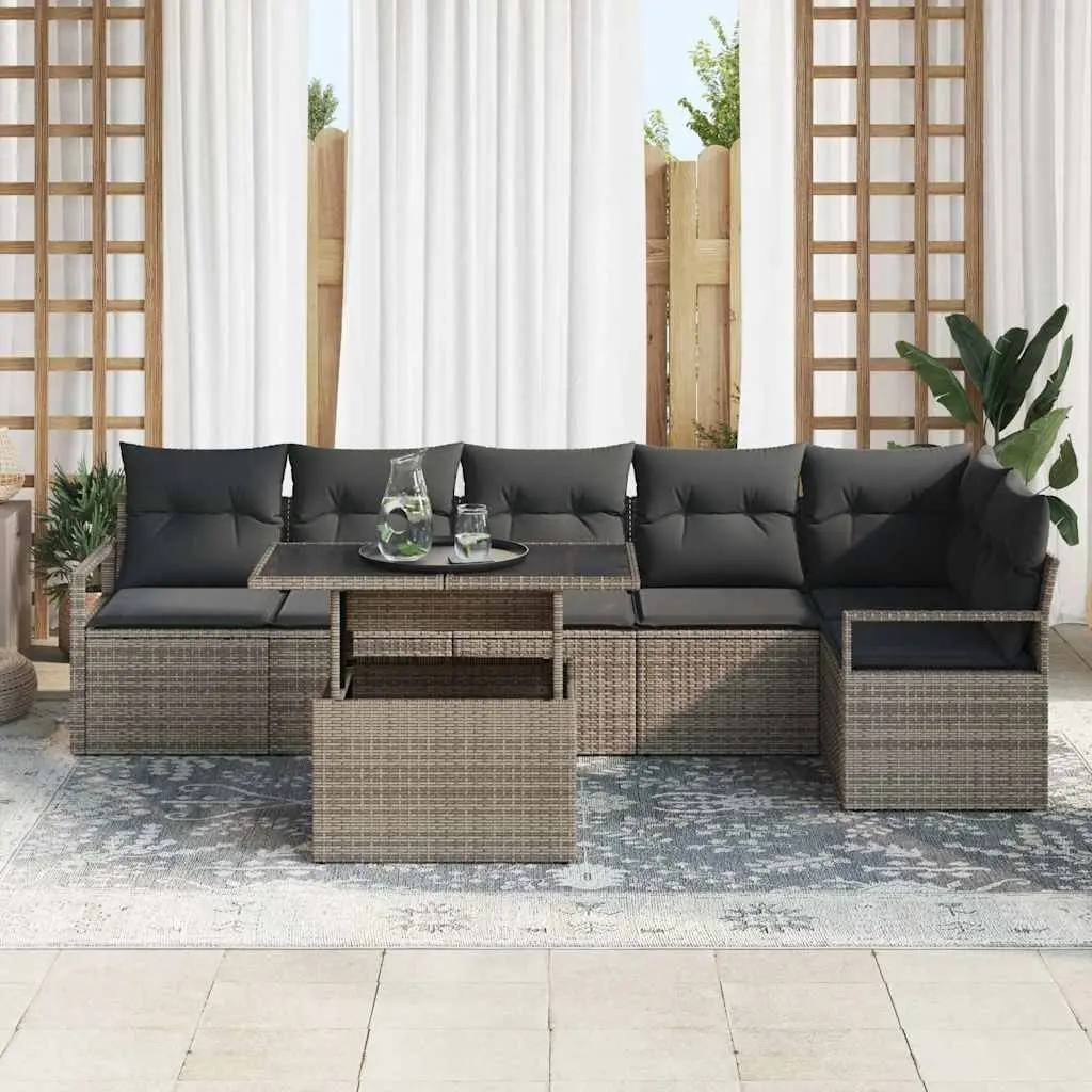 7-Piece Grey Poly Rattan Sectional Garden Sofa Set