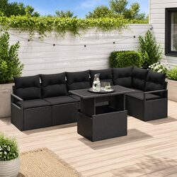 Sturdy Black Poly Rattan 7-Piece Outdoor Sofa Set