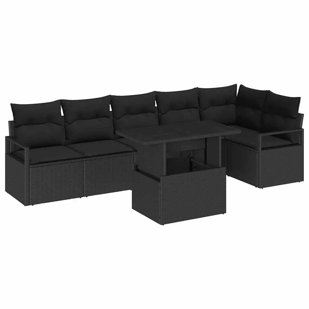 Black Poly Rattan 7-Piece Outdoor Sofa Set