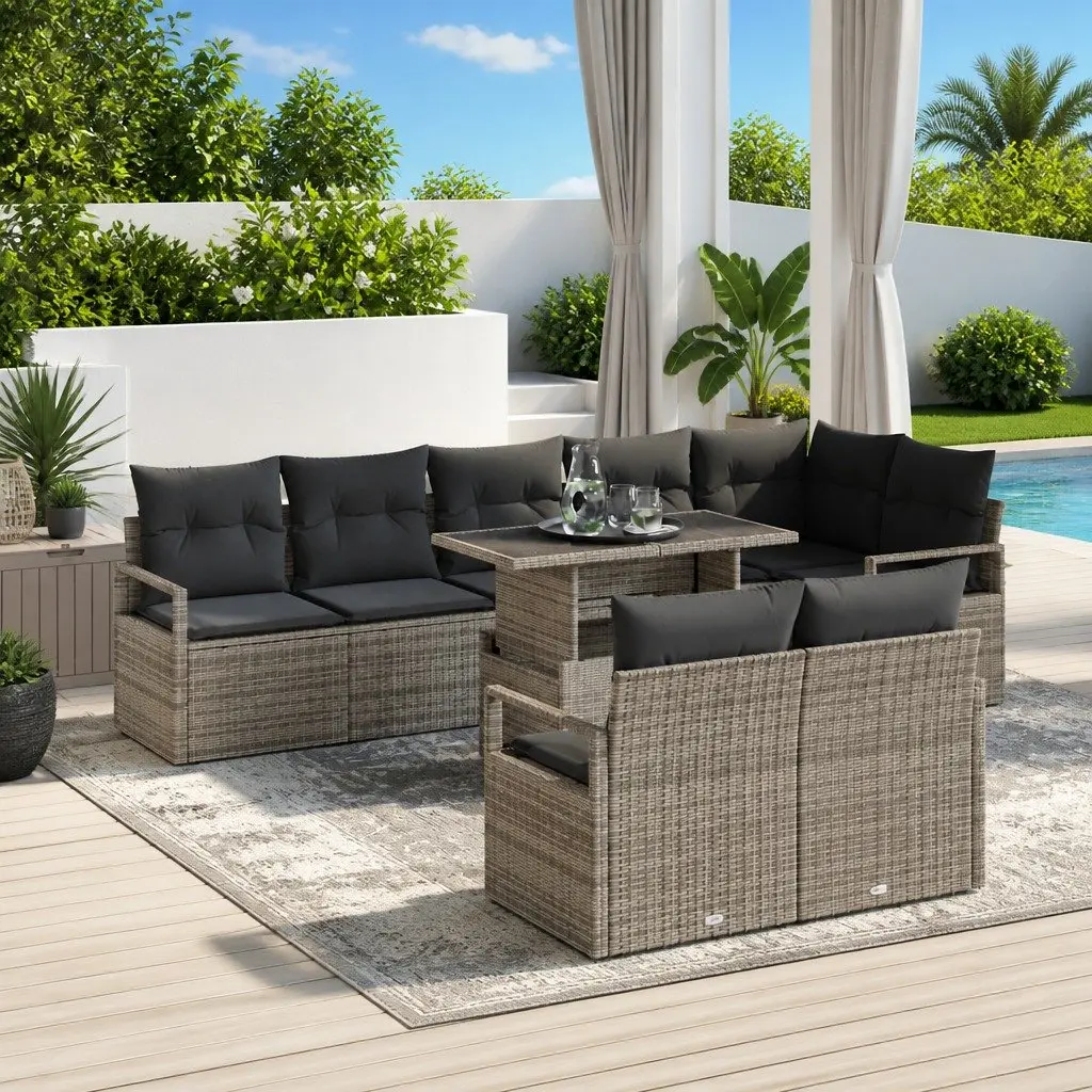 Modular Garden Sofa Set Poly Rattan 9 Piece Grey Outdoor Furniture with Cushions