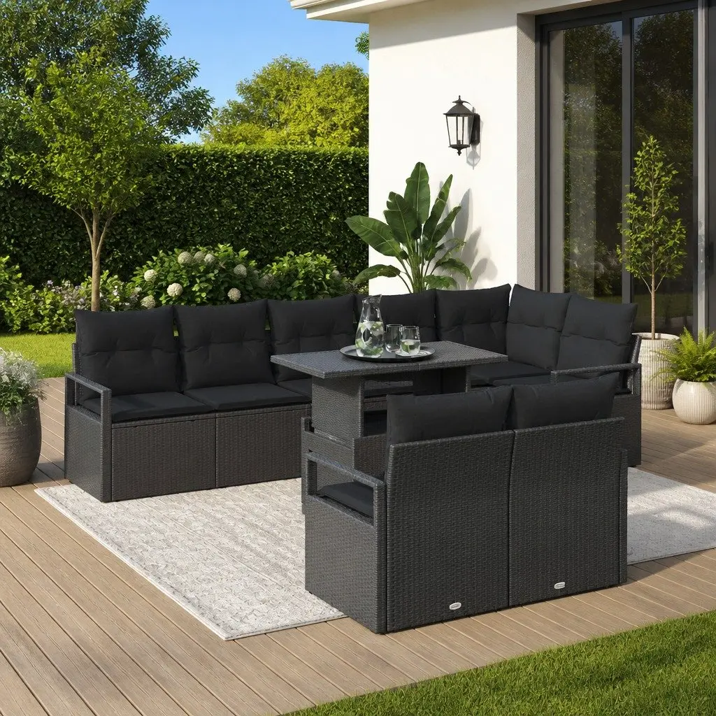Garden Sofa Set Poly Rattan 9 Piece Modular Outdoor Furniture Black