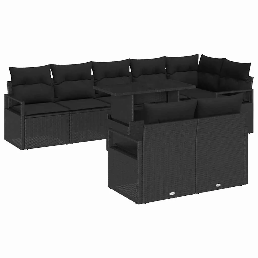 Garden Sofa Set Poly Rattan 9 Piece Modular Outdoor Furniture Black