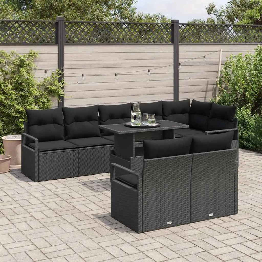 Garden Sofa Set Poly Rattan 9 Piece Modular Outdoor Furniture Black