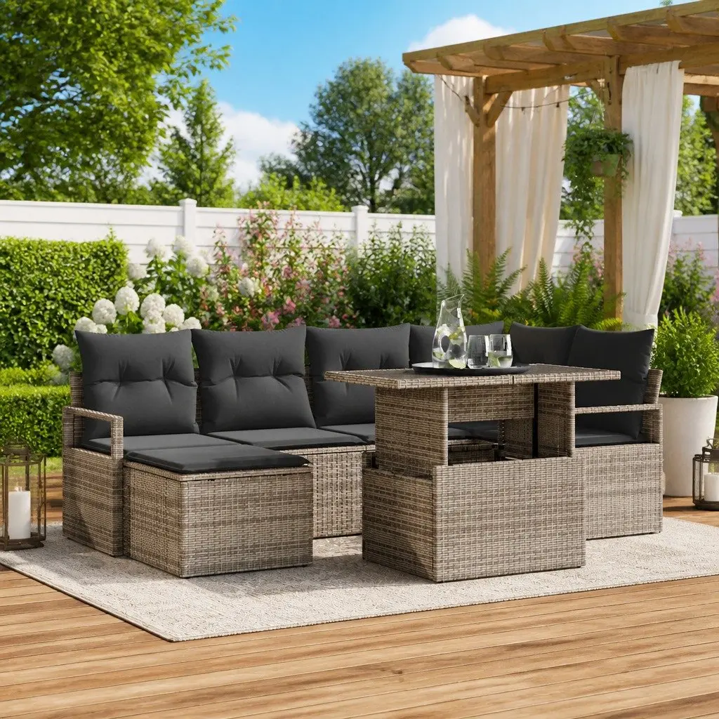 7-Piece Grey Poly Rattan Modular Garden Sofa Set