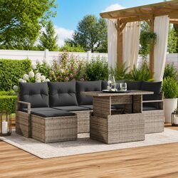 7-Piece Grey Poly Rattan Modular Garden Sofa Set