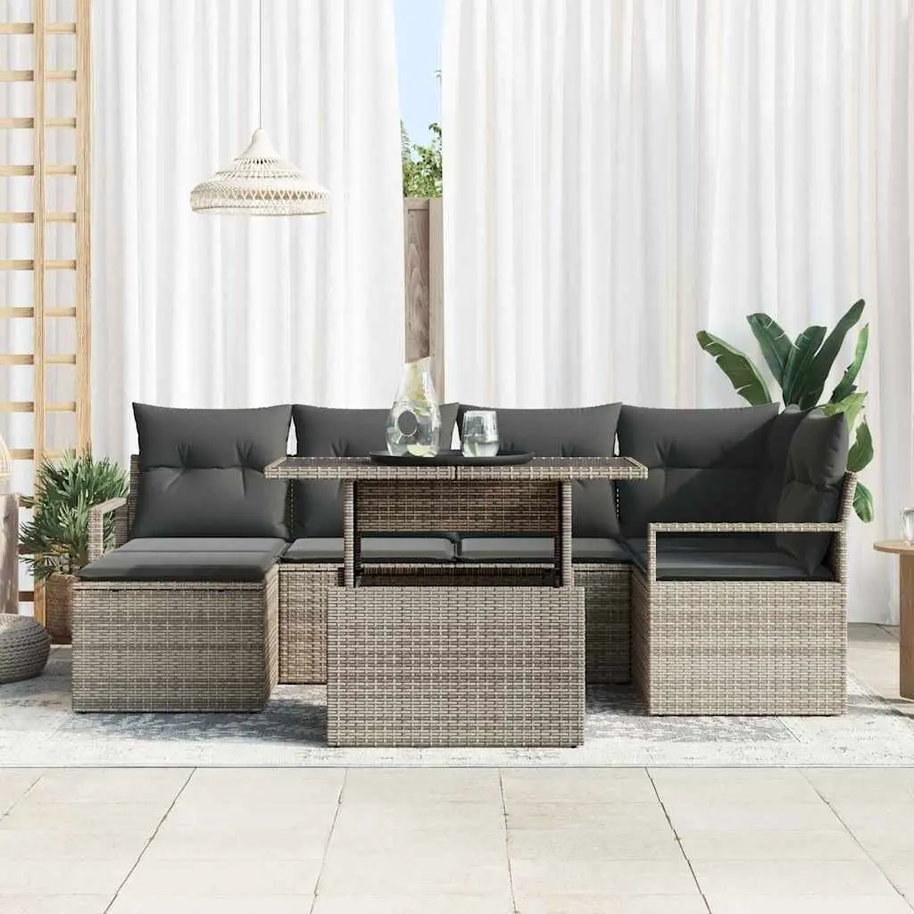 7-Piece Grey Poly Rattan Modular Garden Sofa Set