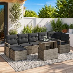 8-Piece Modular Garden Sofa Set in Grey Poly Rattan