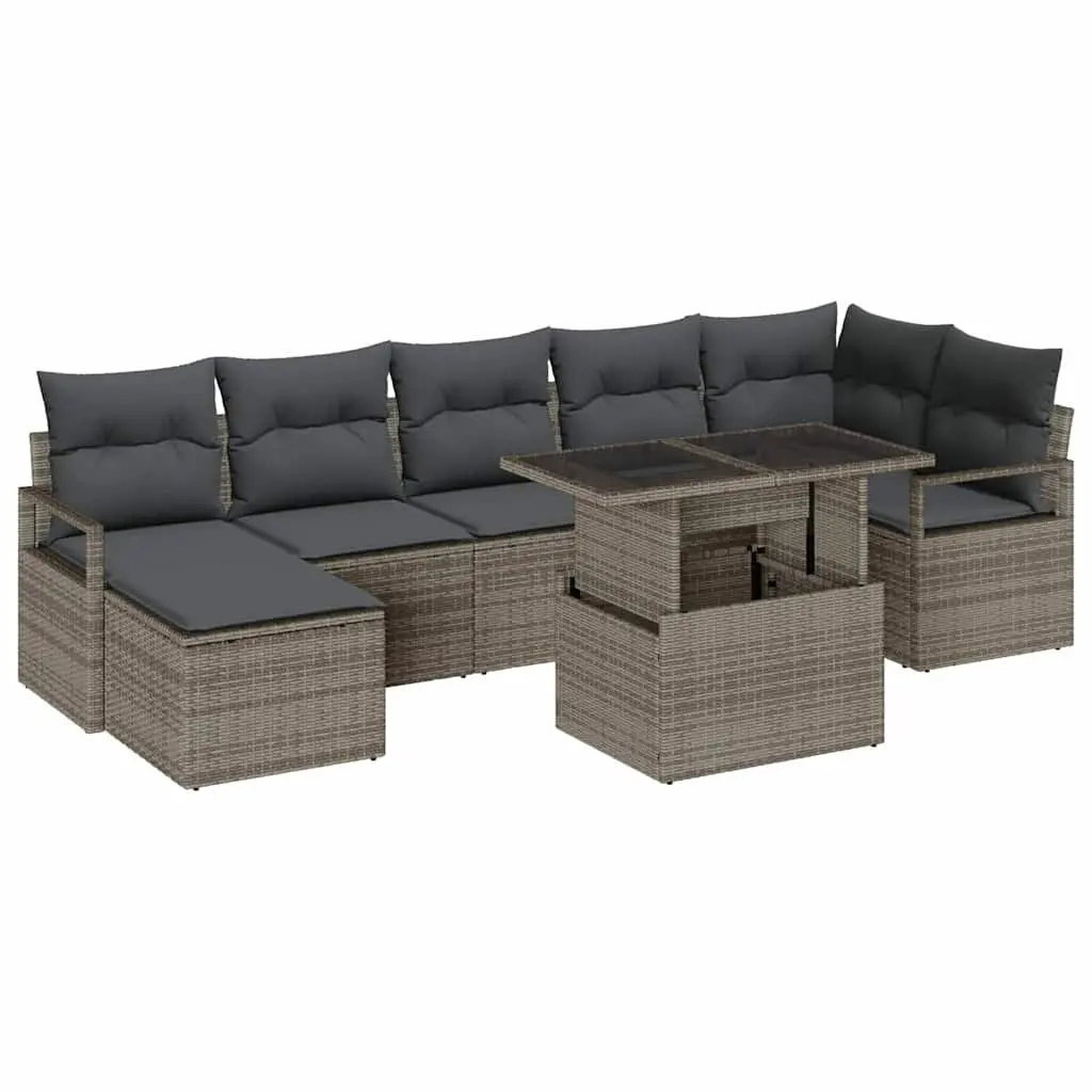 8-Piece Modular Garden Sofa Set in Grey Poly Rattan