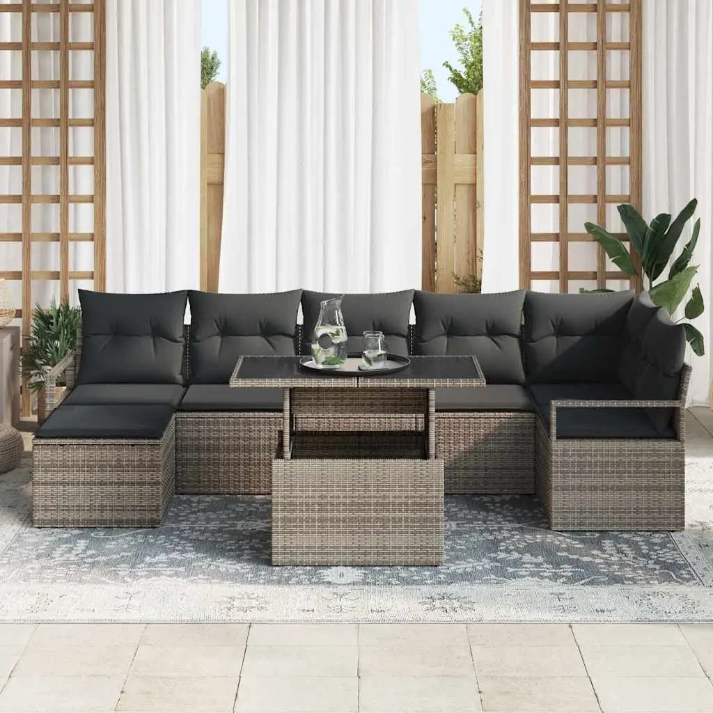 8-Piece Modular Garden Sofa Set in Grey Poly Rattan
