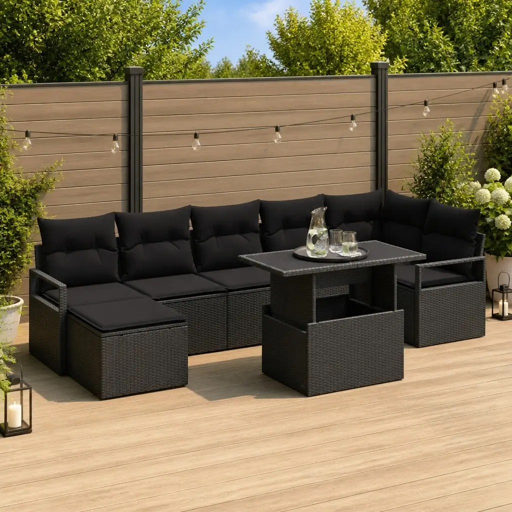 Modular 8-Piece Garden Sofa Set with Black Poly Rattan