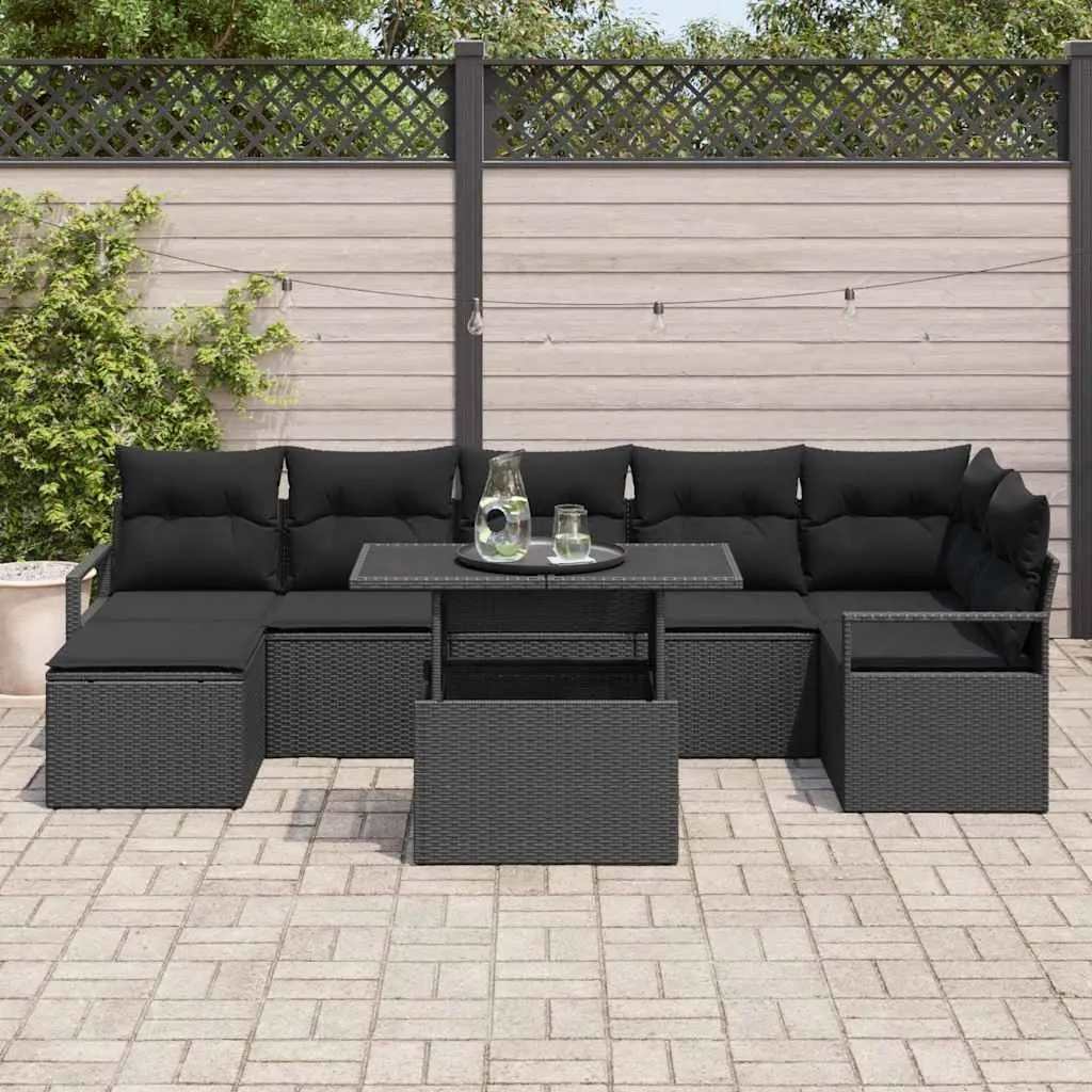 Modular 8-Piece Garden Sofa Set with Black Poly Rattan